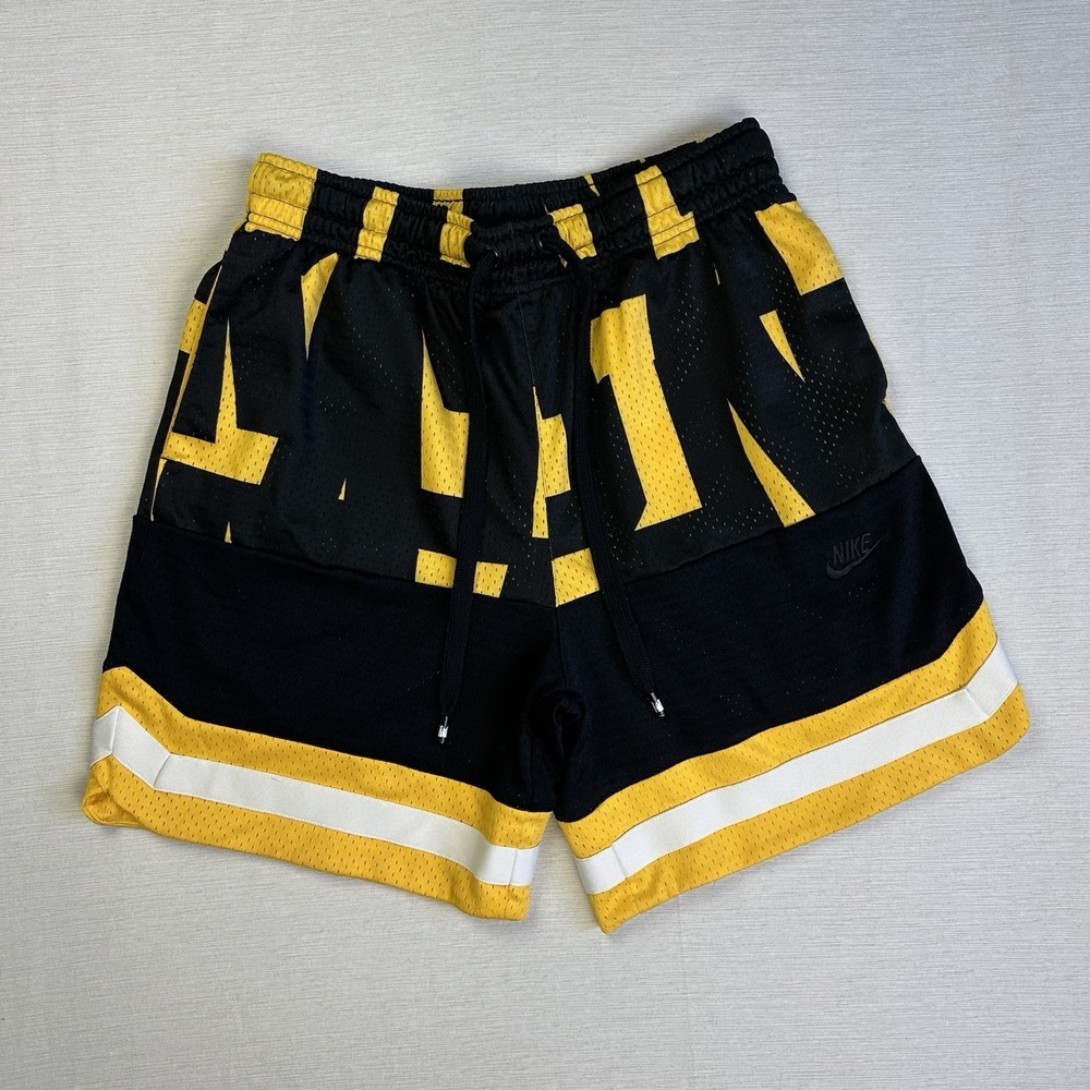Nike Air Sportswear Mesh Basketball Shorts Men Med Black Yellow Streetwear Skate